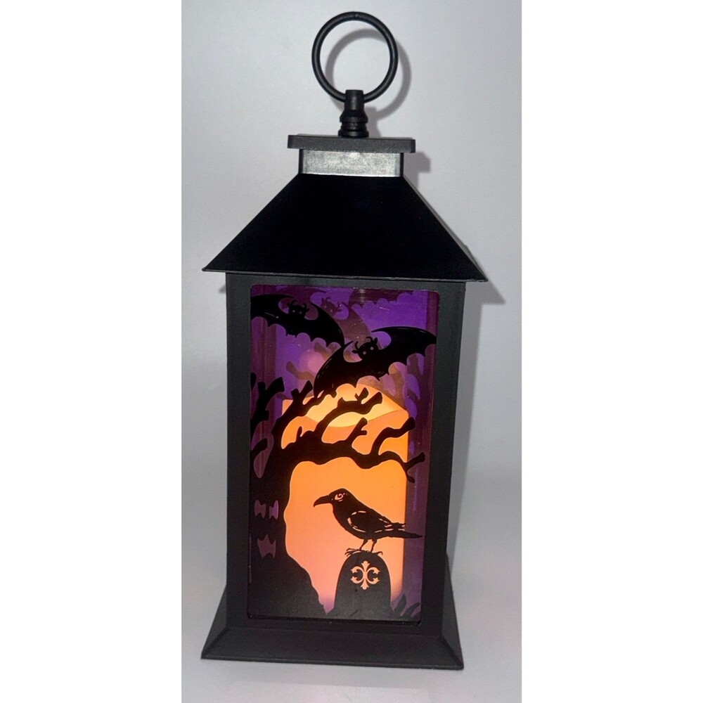 Lighted Halloween Lantern Black Bats Crow Spooky Tree Hanging Decor Battery